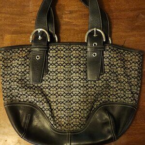 Coach Signature C Khaki & Black Small Tote Shoulder Bag